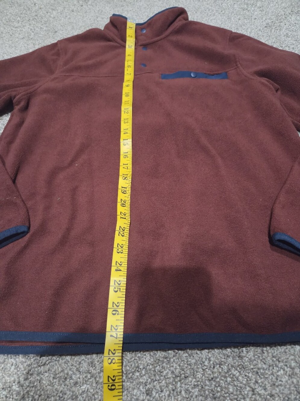 32 Degrees Burgundy Quarter Button Fleece Sweater with Navy Trim Size Medium - Picture 2 of 6